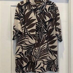 Cubavera Black & Brown Tropical Leaf Camp Shirt